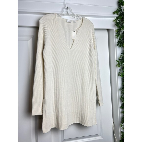 Anthropologie Ett twa Amrita Cream Merino Wool Ribbed Vneck Tunic Sweater size m - Picture 5 of 8